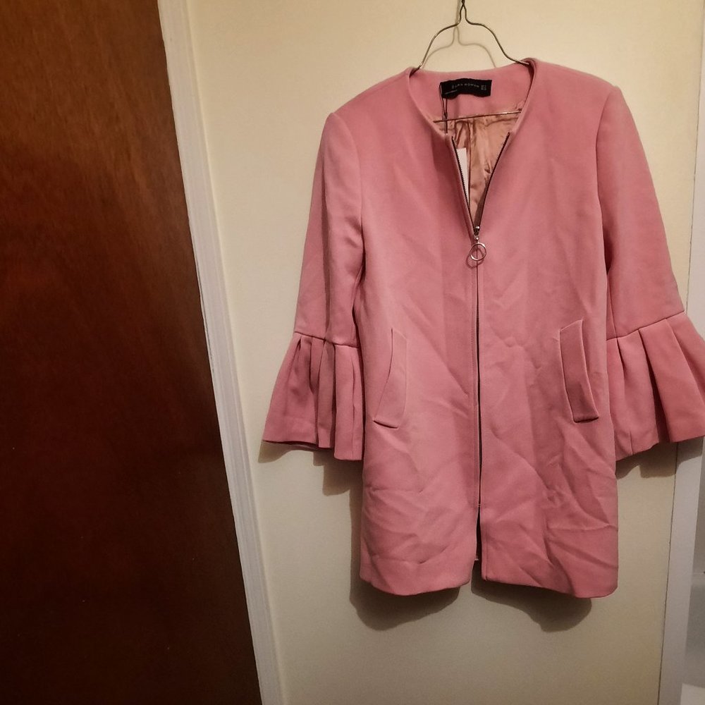 NWT Zara Pink Ruffled Zip Jacket Blazer Coat - Picture 4 of 11